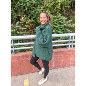 FREE PEOPLE Swim Too Deep Turtleneck Sweater in Evergreen Size Small